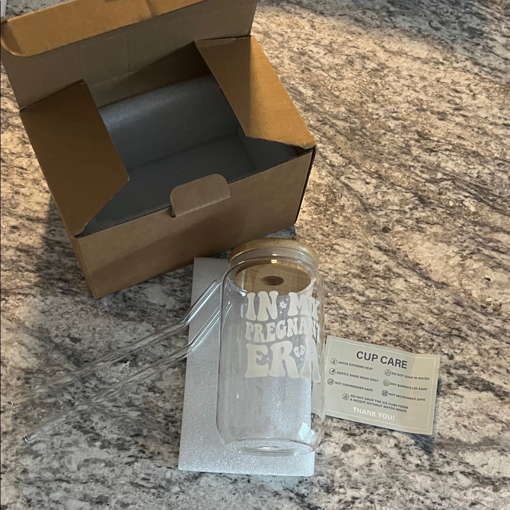 In My Pregnancy Era Clear 16 oz Glass Tumbler with 2 Glass Straws in Gift box